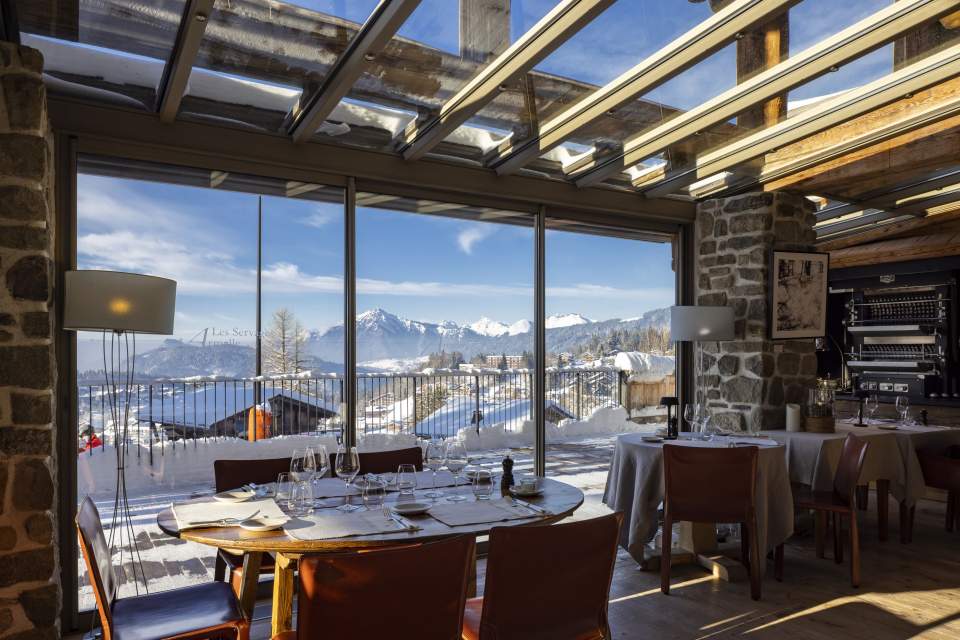 Our veranda offers an amazing view of the French Alps, from the Les Carroz ski resort.
